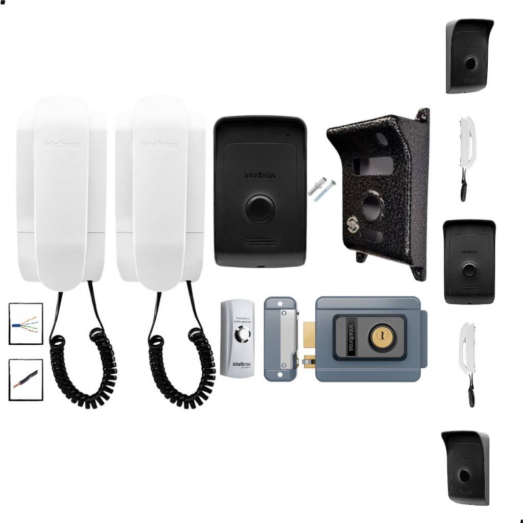 Kit Interfone Porteiro Eletrônico Para Sala Comercial Com 2 Pontos Internos Fechadura e Botoeira