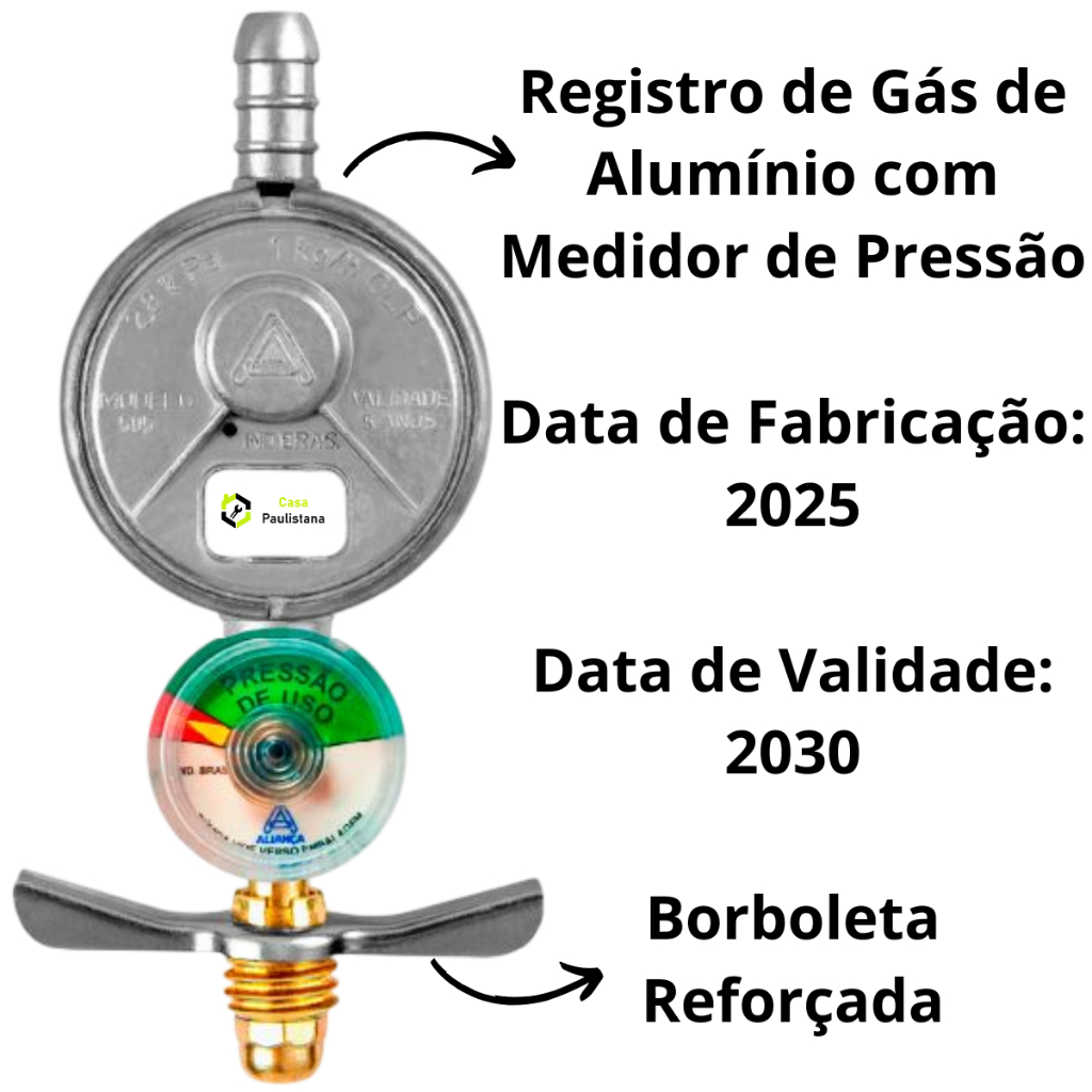 Registro Regulador Válvula De Gás Botijão Manômetro + Chave