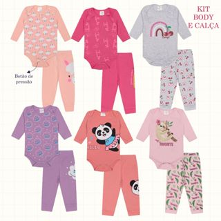 Kit 8 peças Body Bebe feminino- Menina - 4 body Manga Longa + 4 Calças/Mijão - Promoção em Oferta na Shopee