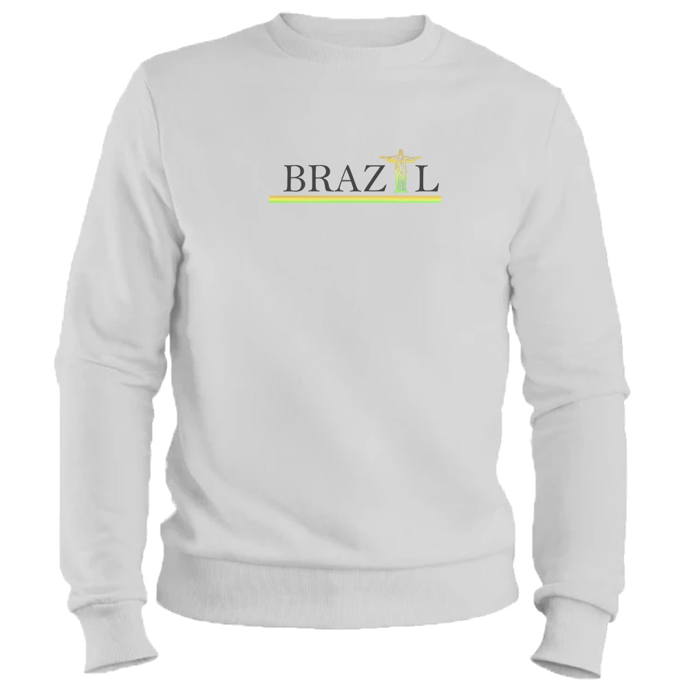 Moletom Masculino Gola Redonda Brasil Blusa De Frio Feminino Algodão Flanelado Careca