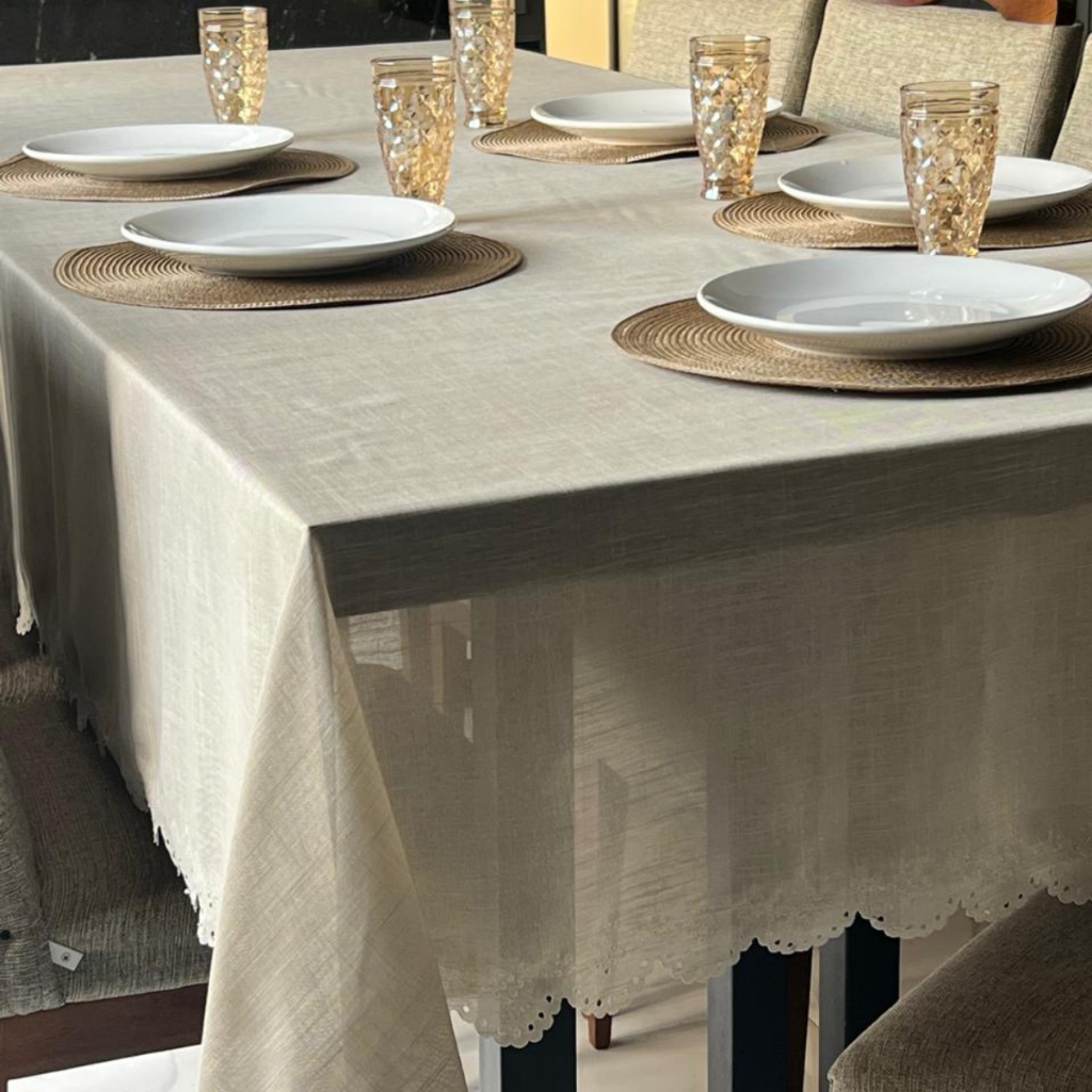 toalha de mesa 6 lugares tecido linho retangular 2,00X1,45m elegante sala jantar alice decor
