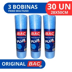 Kit 3 Rolo Bobina Pano Multiuso Tipo Perfex 15 Metros 30 Panos - Original BAC