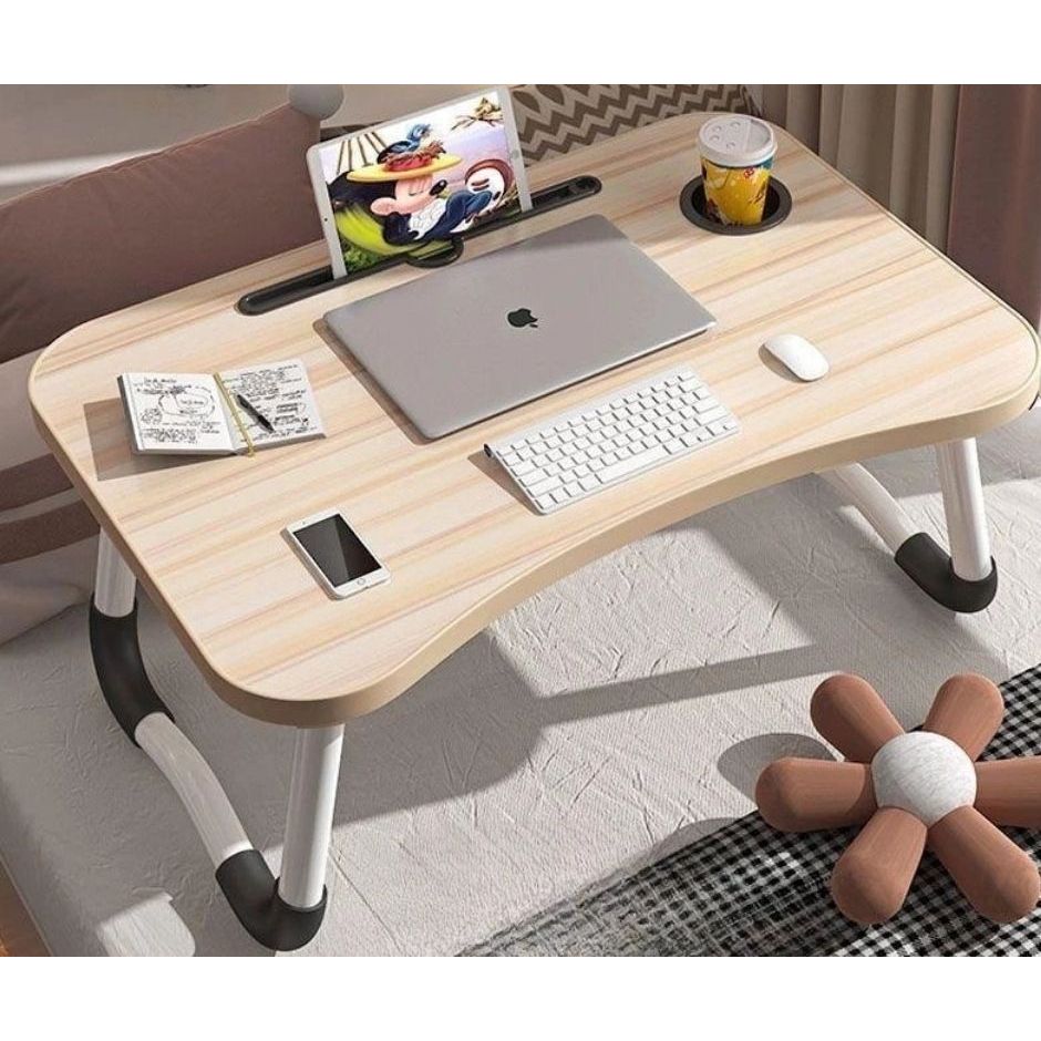 Mesa Portátil Para Notebook Dobrável Home Office, Cama Refeição Com Porta Copo em MDF