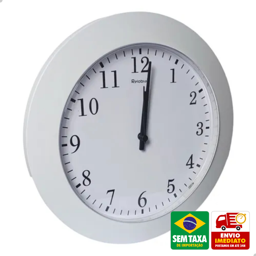 Relógio de Parede Analógico Tic Tac Master Ede Kairos 21 24 30cm Branco Preto Pilha AA