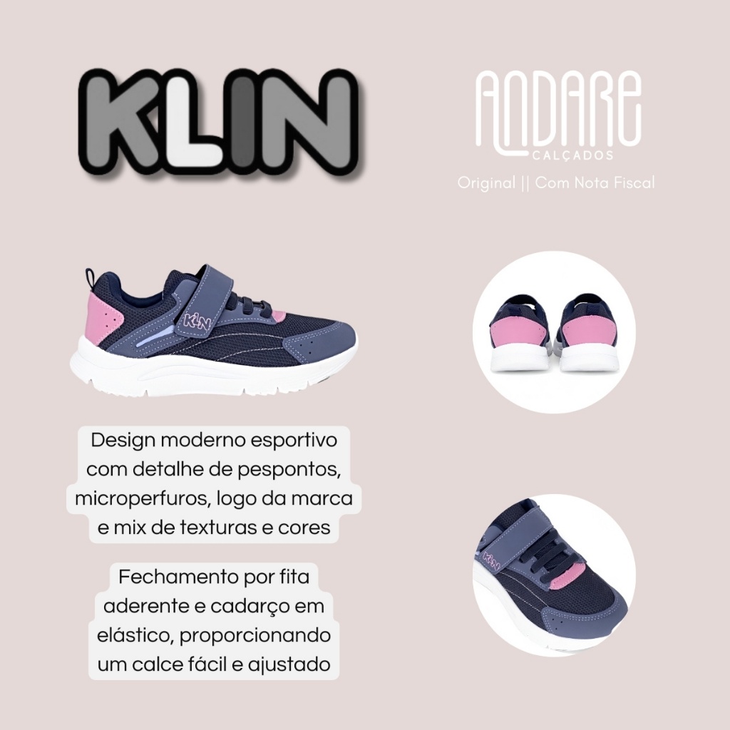 Detalhes do Tenis Klin Infantil Feminino Menina New Sport Conforto Macio Original