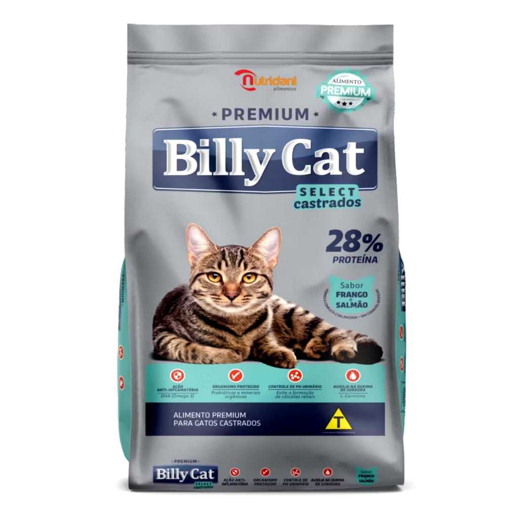 Ração Gato Billy Cat Castrados Frango e Salmão 15Kg + BRINDE AREIA HIGIENICA 4KG.