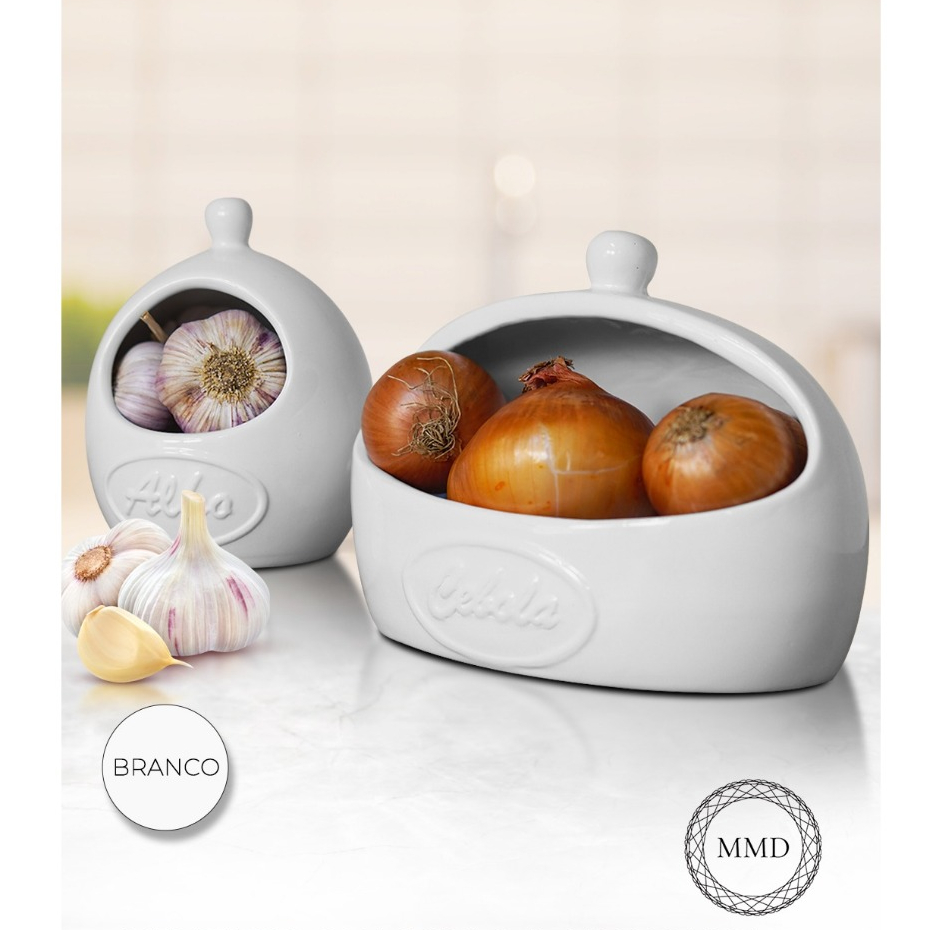 Kit Condimentos Cebola Alho Feitos Ceramica Cozinha Armazenamento  Alimentos Off White Decoração Pote em Oferta na Shopee