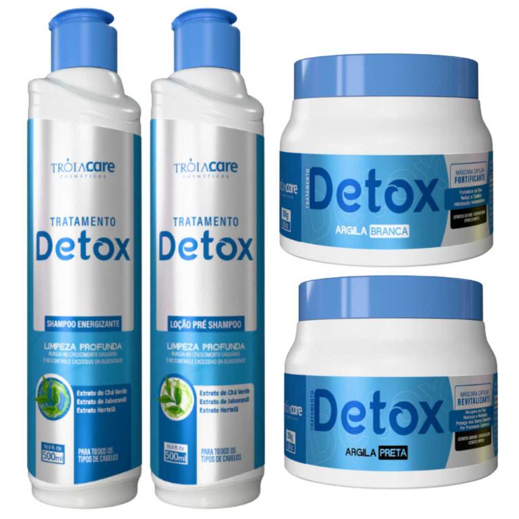 Kit Detox Capilar 4 Passos Tróia Hair 1,5kg – Crescimento, Limpeza Profunda e Controle da Oleosidade