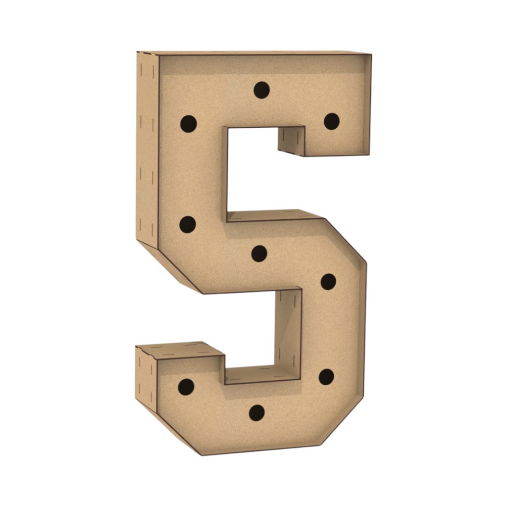 Letra Caixa Grande 5 Mdf 100cm Altura Lampada Iluminação em Oferta na Shopee