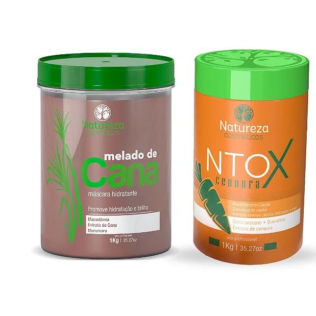 Kit Máscara Melado de Cana 1kg + Ntox de Cenoura 1kg - Natureza Cosméticos