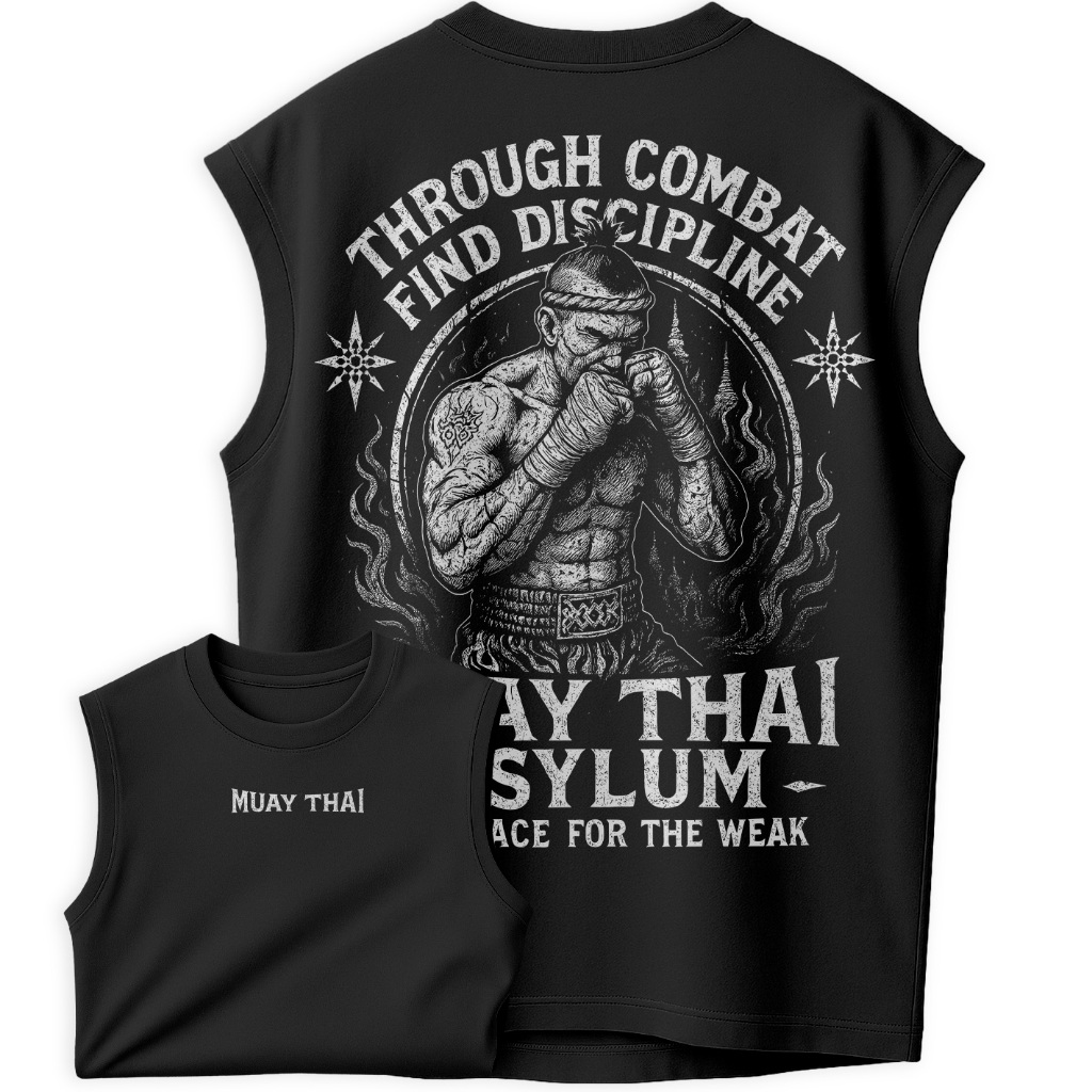 Regata Muay Thai Masculina Oversized  Frase Motivacional de Luta  Estampa Old School Academia