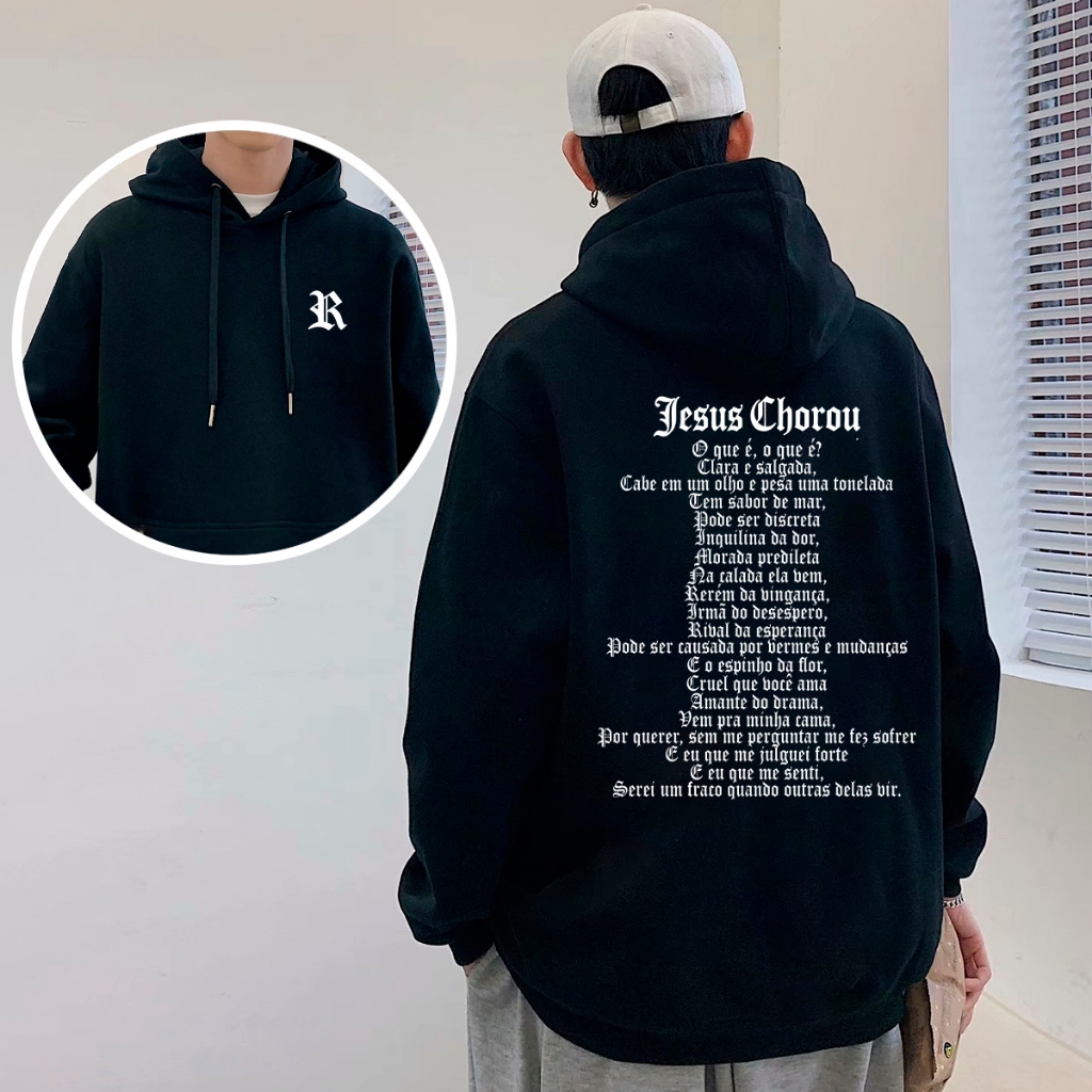 Moletom Flanelado Masculino Racionais  Jesus Chorou Blusa De Frio Qualidade Musica Letra Promoção em Oferta na Shopee