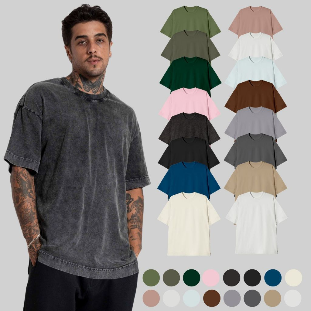 Camiseta Heavy Oversized Cores Diversas em Oferta na Shopee