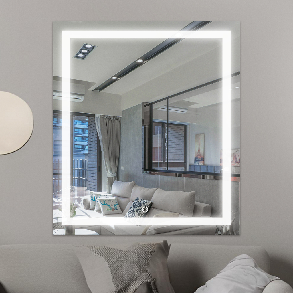 Espelho LED 3 Cores Decorativo com Fonte e Ajuste de Luz