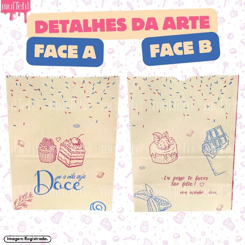 Saco Kraft SOS P Pequeno Para Delivery Doce Doceria Docinhos Cookies Açaí Com 50 100 Unidades — imagem 2 de 2