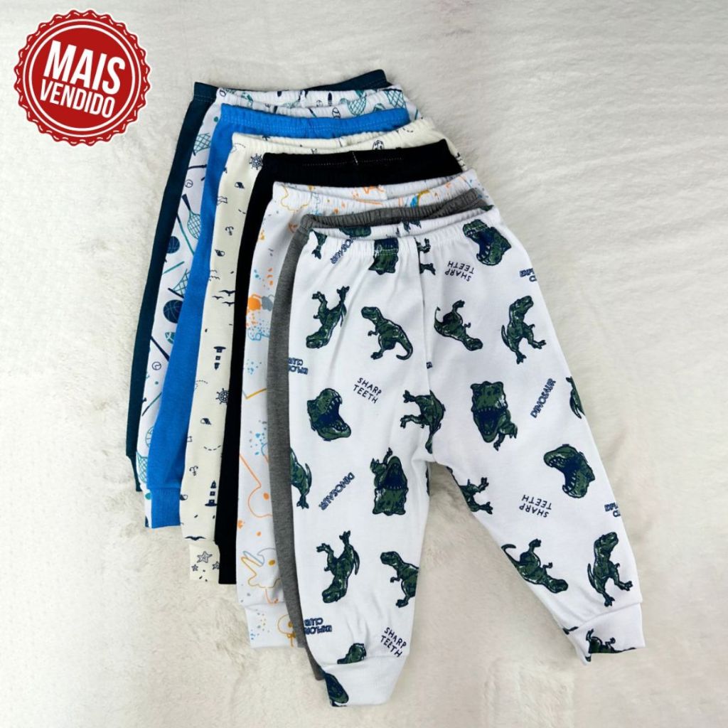 Kit 4 Calça Para Bebês Pijama Mijão Meninos Sortido Confortável 100% Algodão Premium Com E...