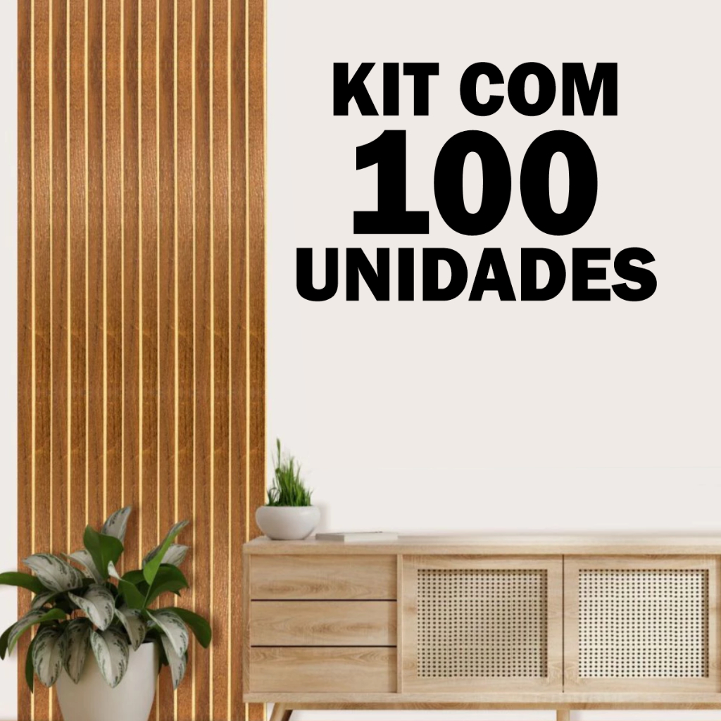 Kit 100 Placas Painel Ripado – Revestimento MDF 45x11cm Decorativo Moderno Parede
