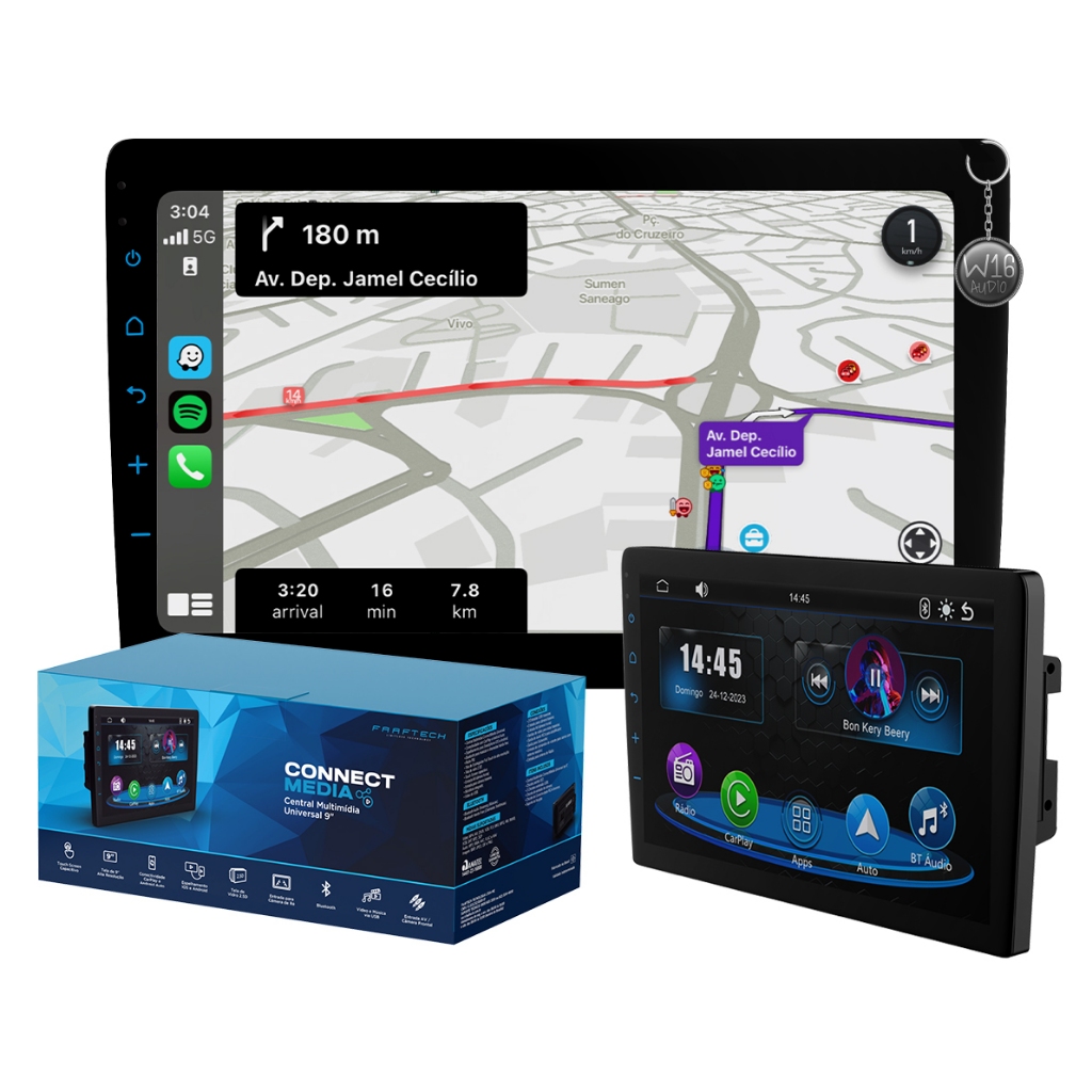 Multimidia Faaftech Connect Media FT-MM-CM9 9 Polegadas 2 Din Mp5 Carplay Android Auto Waze Spotify - Spare Parts and Accessories for Vehicles