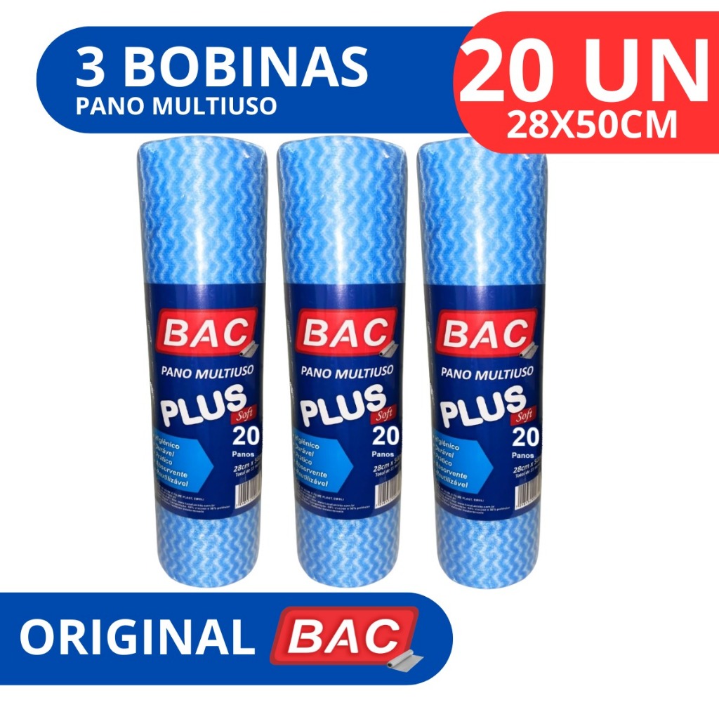 Kit 3 Rolo Bobina Pano Multiuso Tipo Perfex 10 Metros 20 Panos - Original BAC em Oferta na Shopee