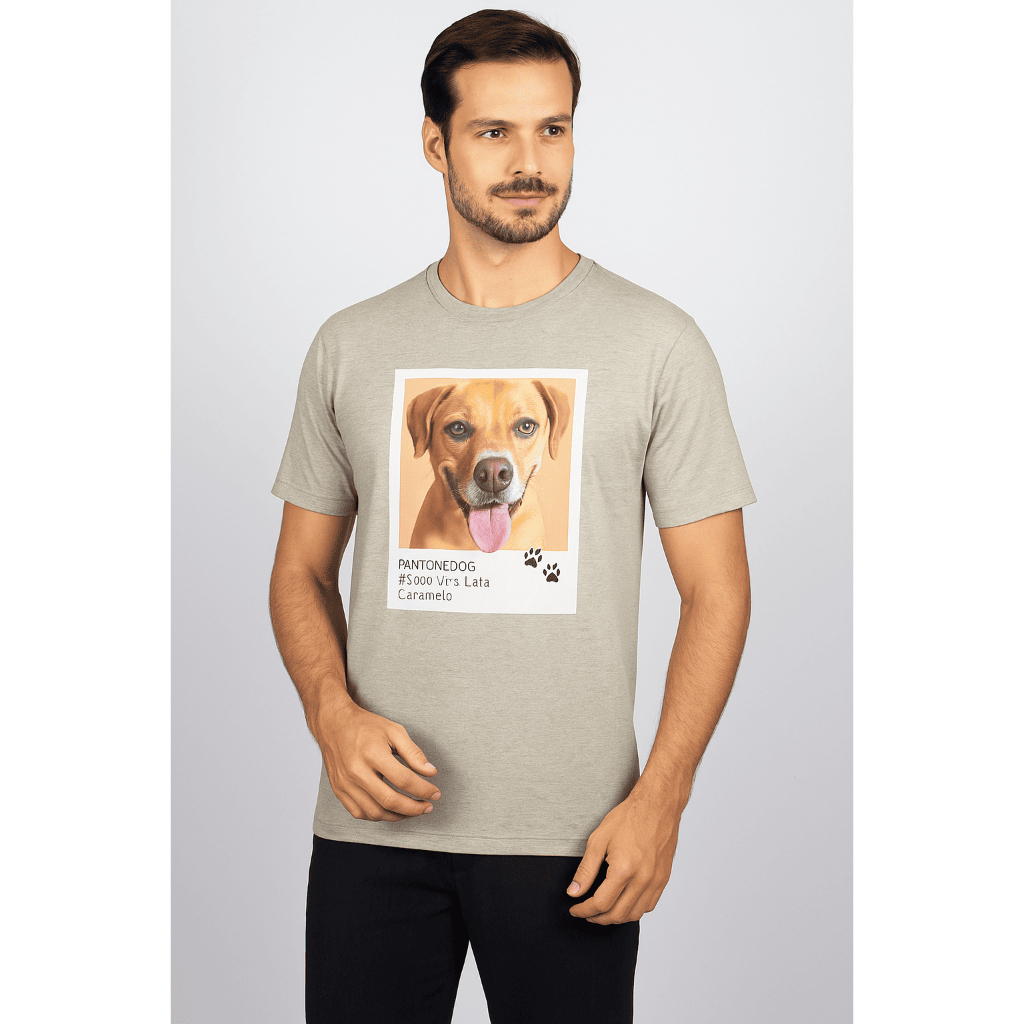 Camiseta Masculina PantonDog 98% Algodão 2% Poliéster Manga Curta Gola Redonda Modelagem Reta