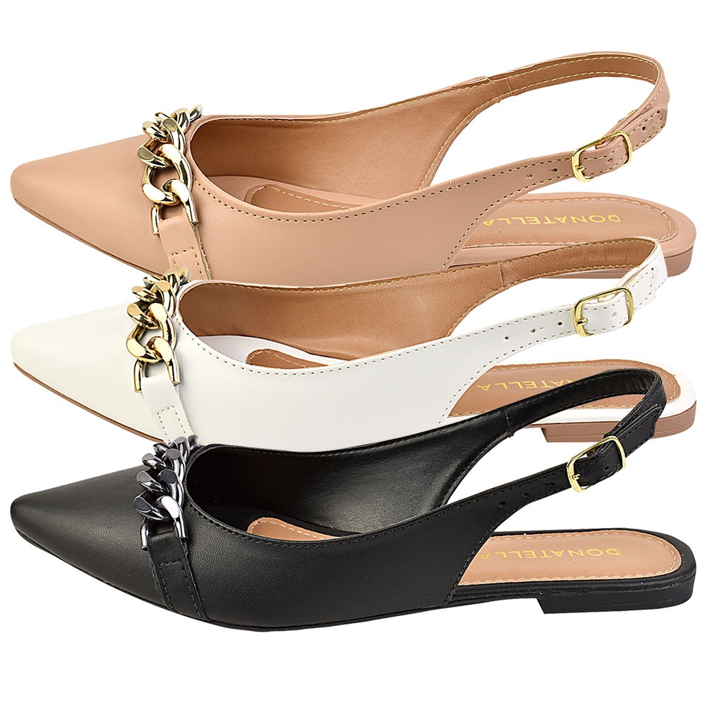 Kit 3 Pares Sapatilha Feminina Aberta Slingback Bico Fino Confort Novo Metalizado Corrente em Oferta na Shopee