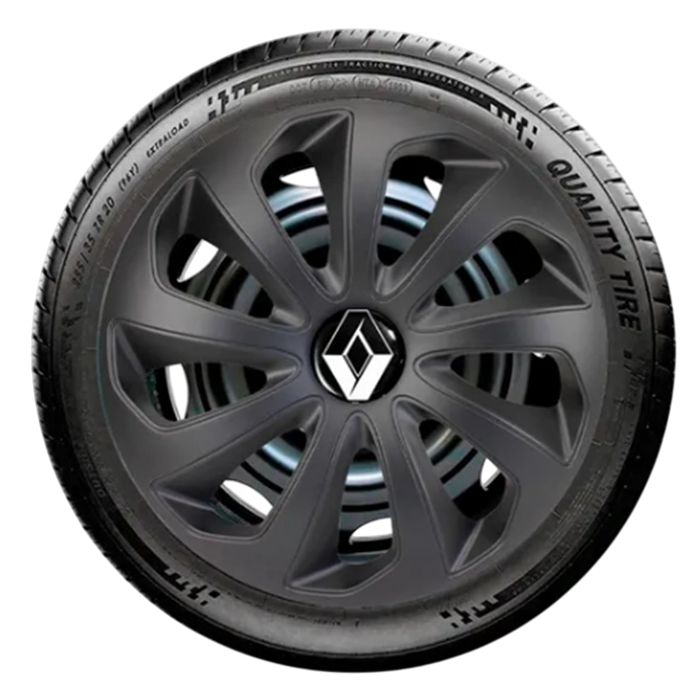 Jogo 4 Calota Esportiva Preto Fosco Aro 15 Renault Clio Sandero Logan Symbol Megane