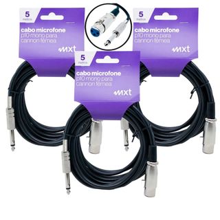 Kit 3 Cabo Microfone  Xlr Canon Femea X P10 Macho 5 Metros