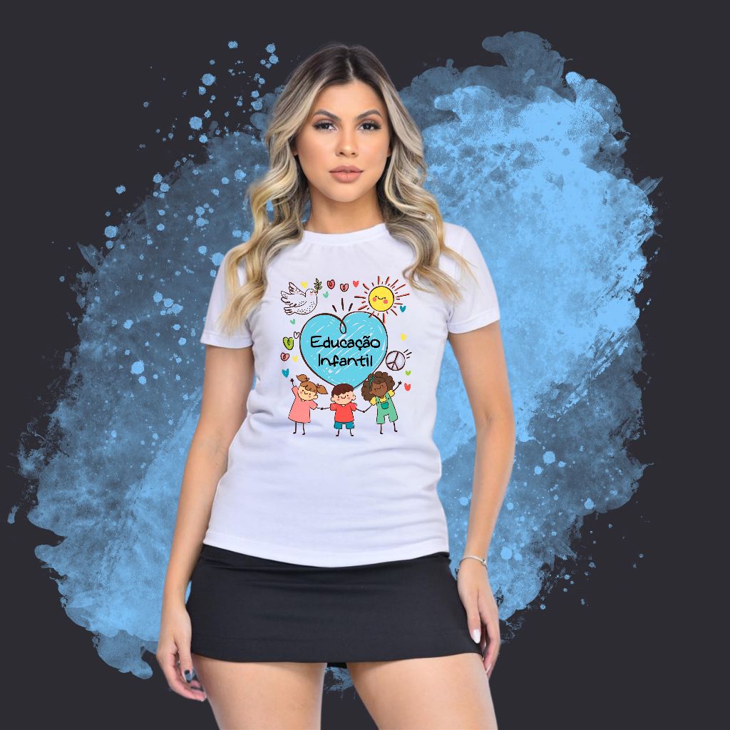 Blusa Tshirts Estampada Camiseta Profissão  Educação Infantil coração azul Estampada Basica