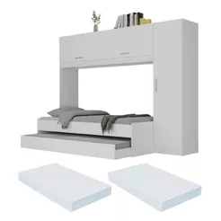 Bicama com Colchão Incluso e Guarda Roupa/Roupeiro Multimóveis Branco