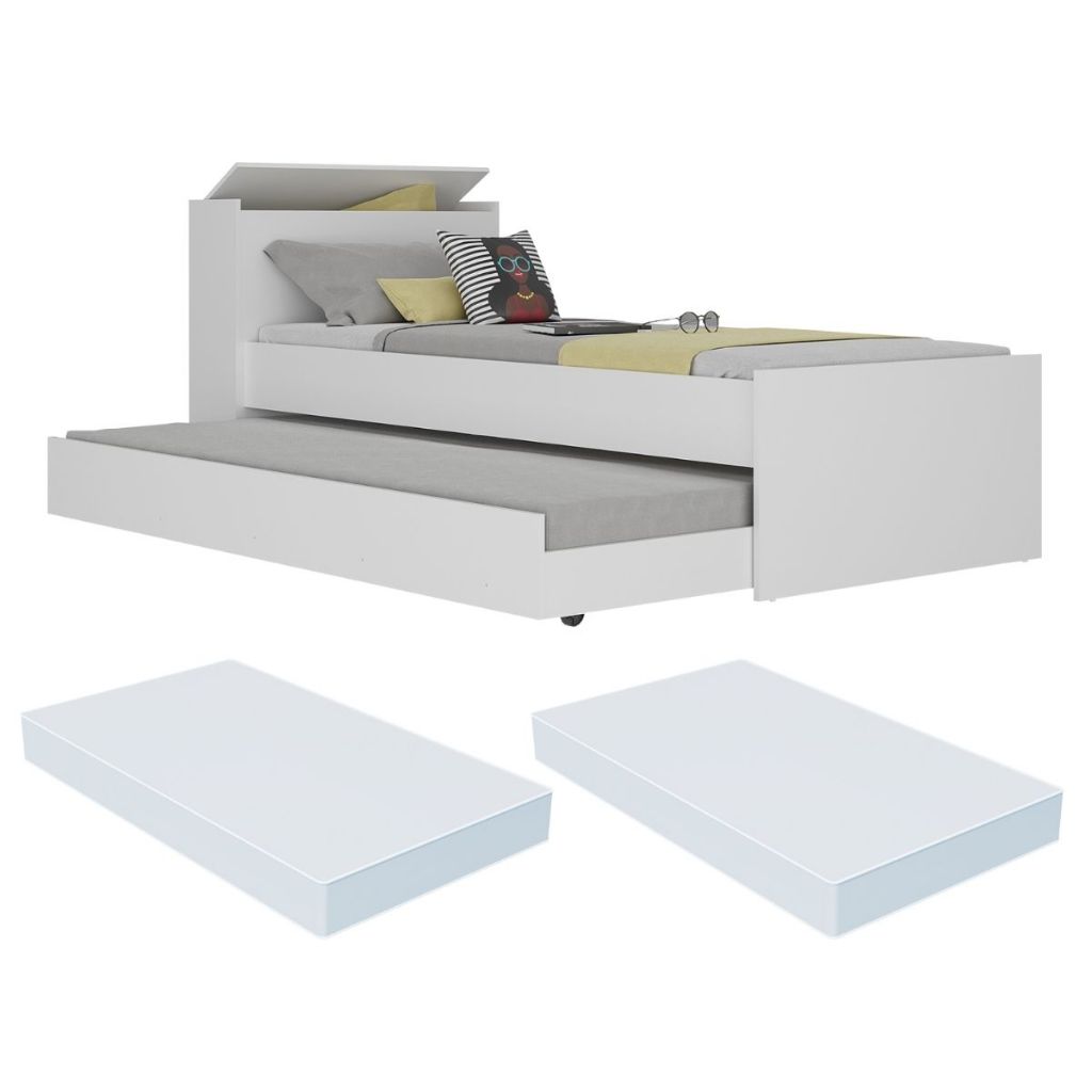 Bicama com Colchão Incluso e Baú Embutido Multimóveis Branca em Oferta na Shopee