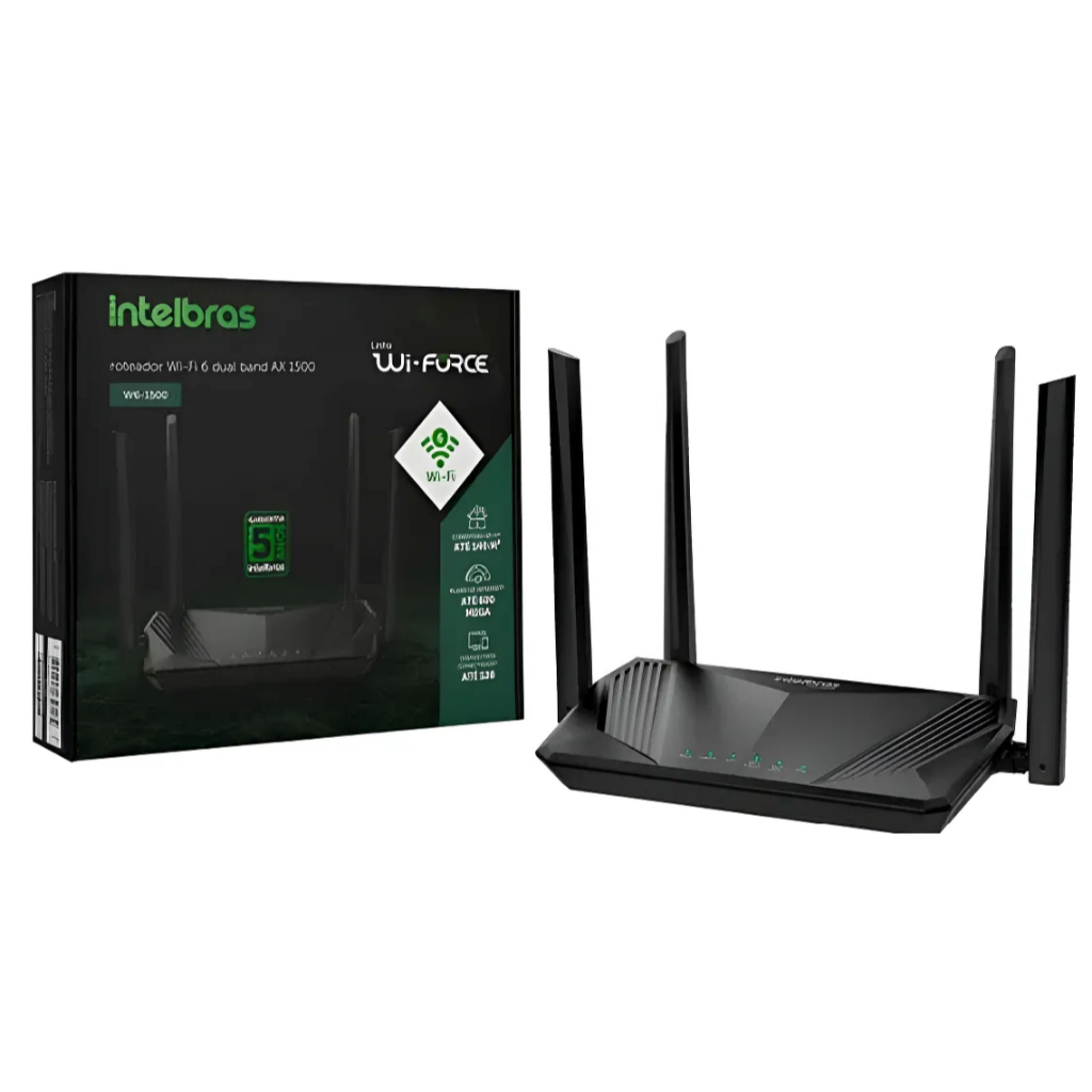 Roteador Wi-Fi 6 Dual Band W6-1500 Preto Intelbras ( 5 ANOS DE GARANTIA PELA INTELBRAS )