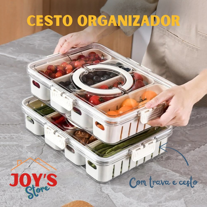 Pote Organizador Hermético Multiuso de Geladeira com Divisórias para Alimentos Verduras e Vegetais