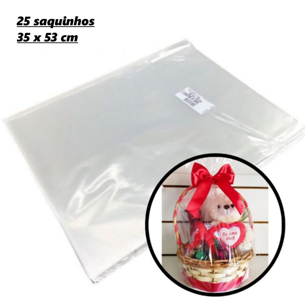 25 sacos celofane plástico bopp transparente 35x53cm embale