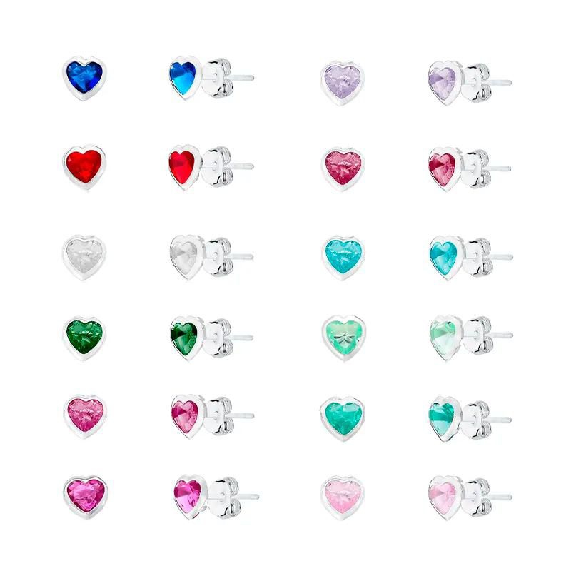 Brinco de Zircônia colorida Coração em Prata 925 6mm em Oferta na Shopee