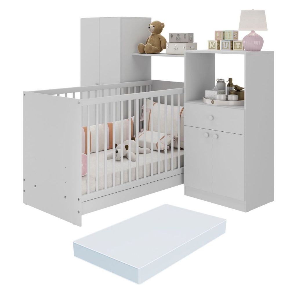 Berço 3 em 1 com Colchão e Guarda-Roupas 4 Portas 1 Gaveta Multimóveis MP4153 em Oferta na Shopee