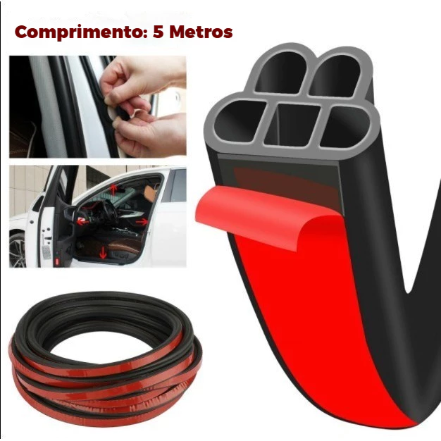 Borracha Vedação Porta Carro 5M 5 Furos – Universal, Extra Grossa, Anti-Ruído, Uno Gol Palio Up HB20 — imagem 1