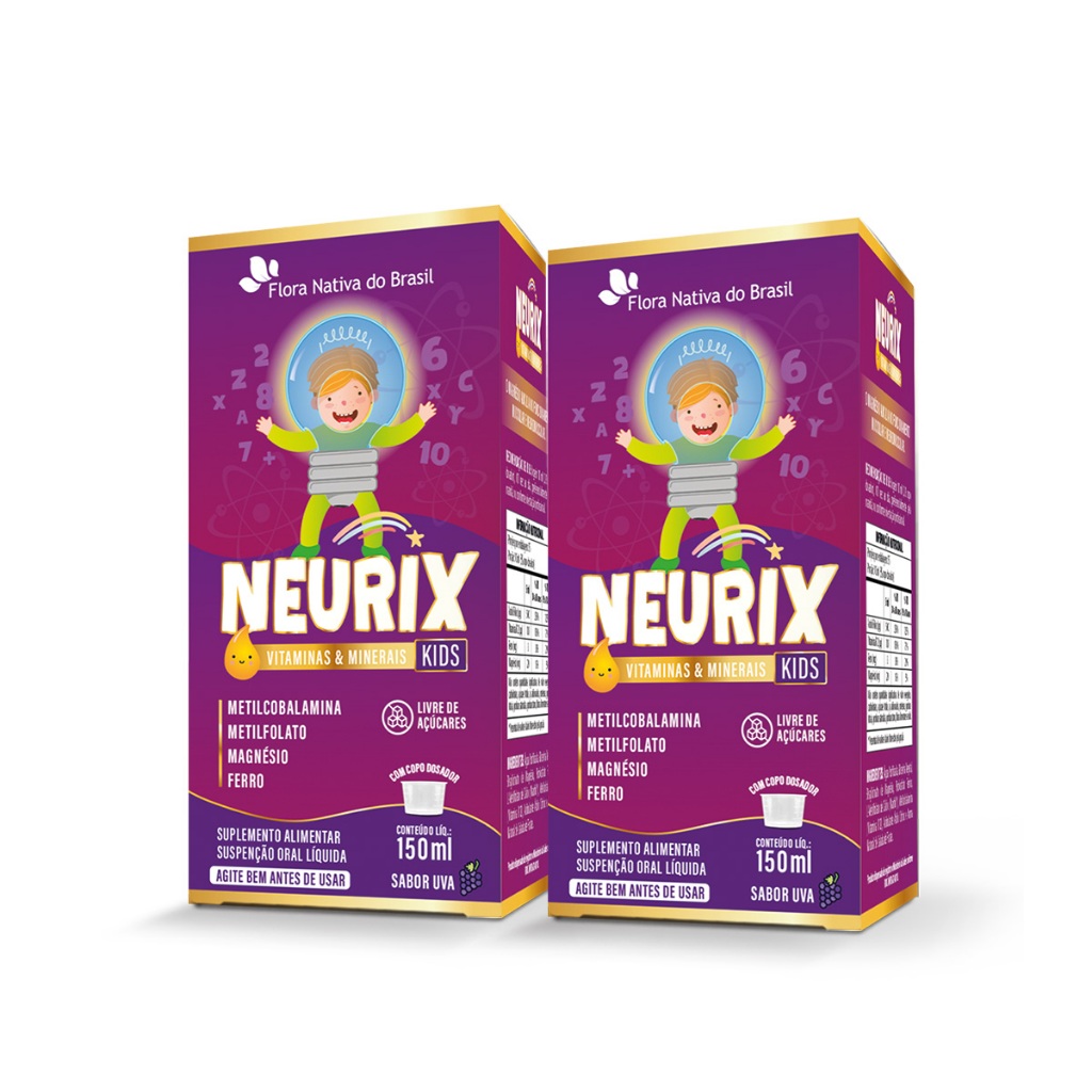 2 Vitamina Neurix (mag, Ferro, Metilfolato E B12) 150ml Sabor Uva