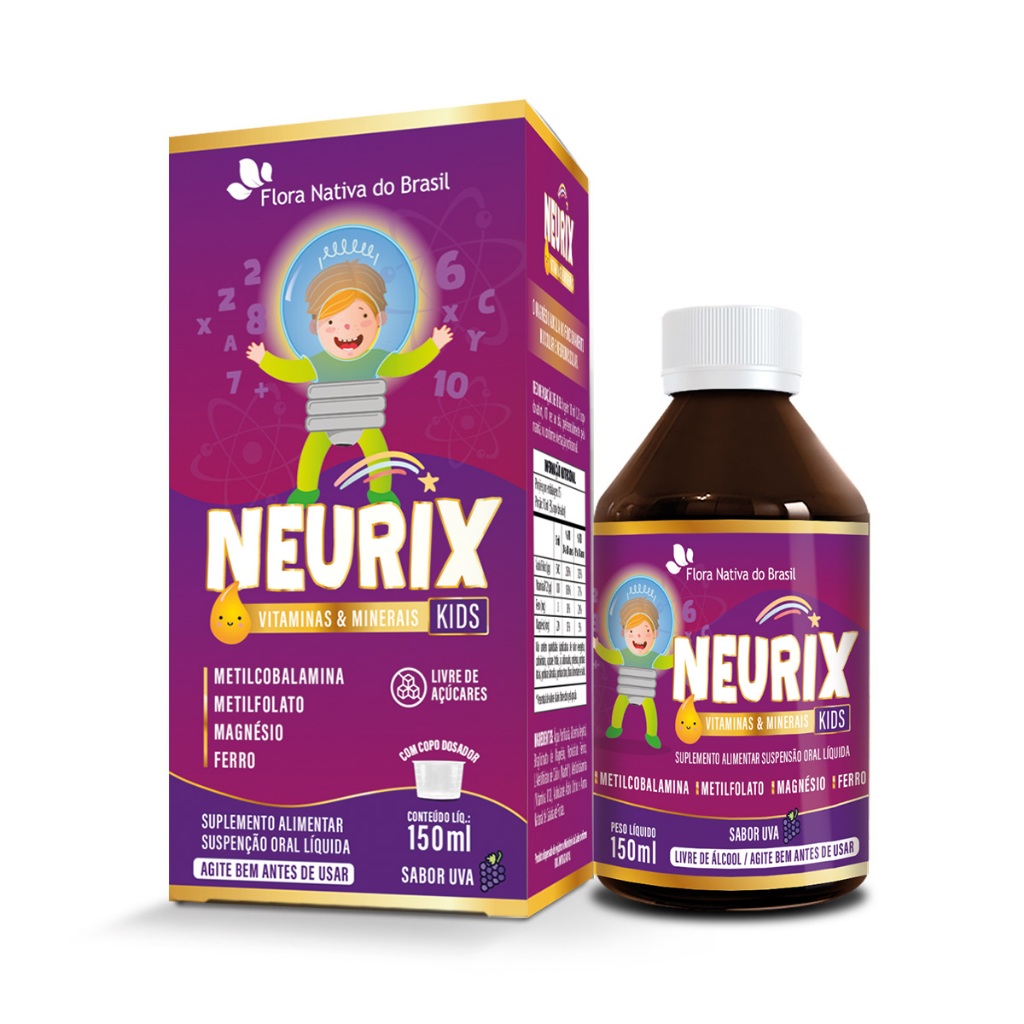 Vitamina Neurix (mag, Ferro, Metilfolato E B12) 150ml Sabor Uva