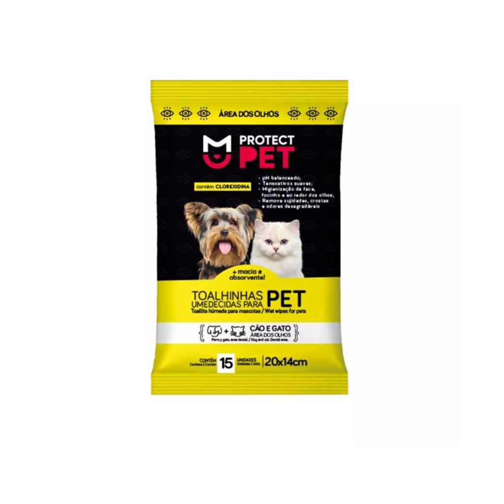 Lenço Umedecido para Olhos de Cães e Gatos - Hipoalergênico | Sem Álcool | 1 Sachê com 15 Unidades