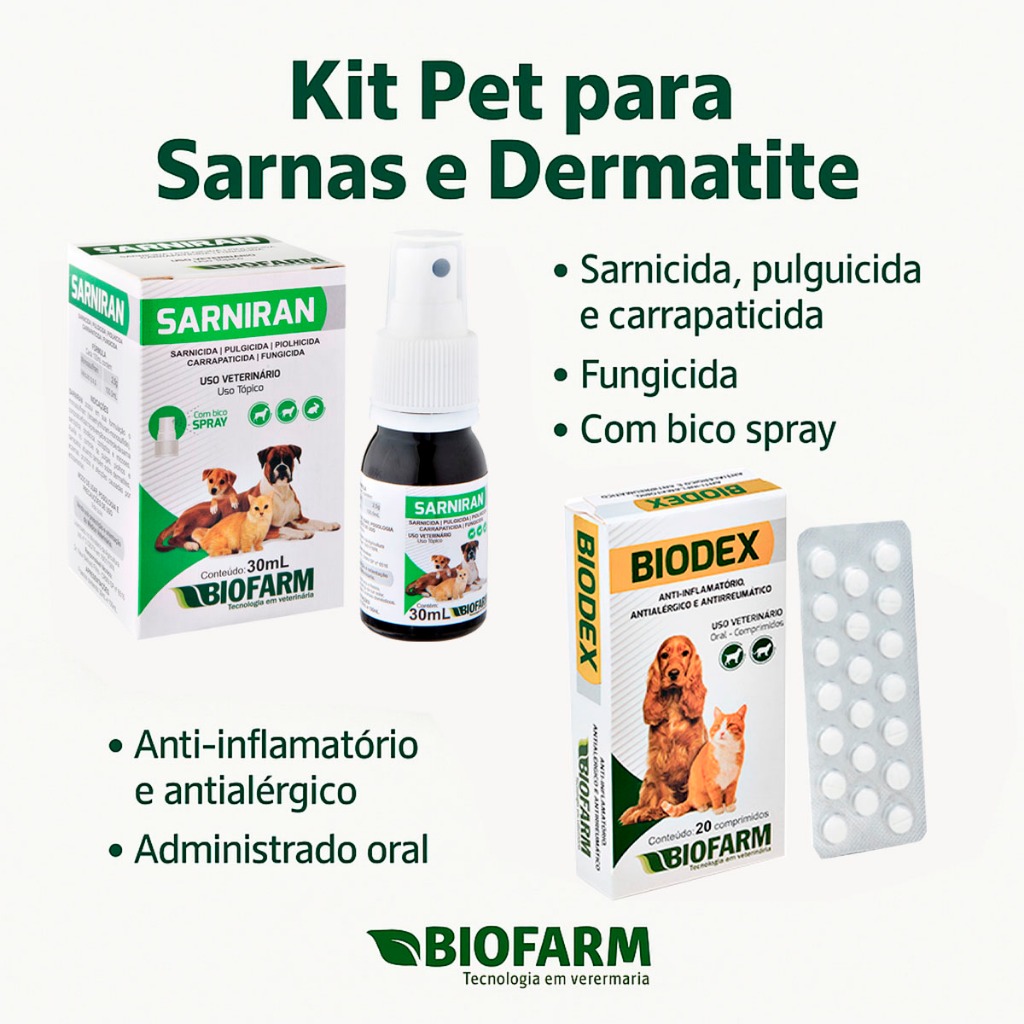 Sarniran 30ml + Biodex - Medicamento Sarnas,dermatite, Corticoide, Cães E Gatos