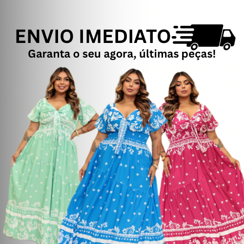 1 Vestido Longo Plus Size Feminino Ciganinha Decote V Acinturado Elegante G2-G3  50 Ao 56 Tendencia Verão Elegante em Oferta na Shopee