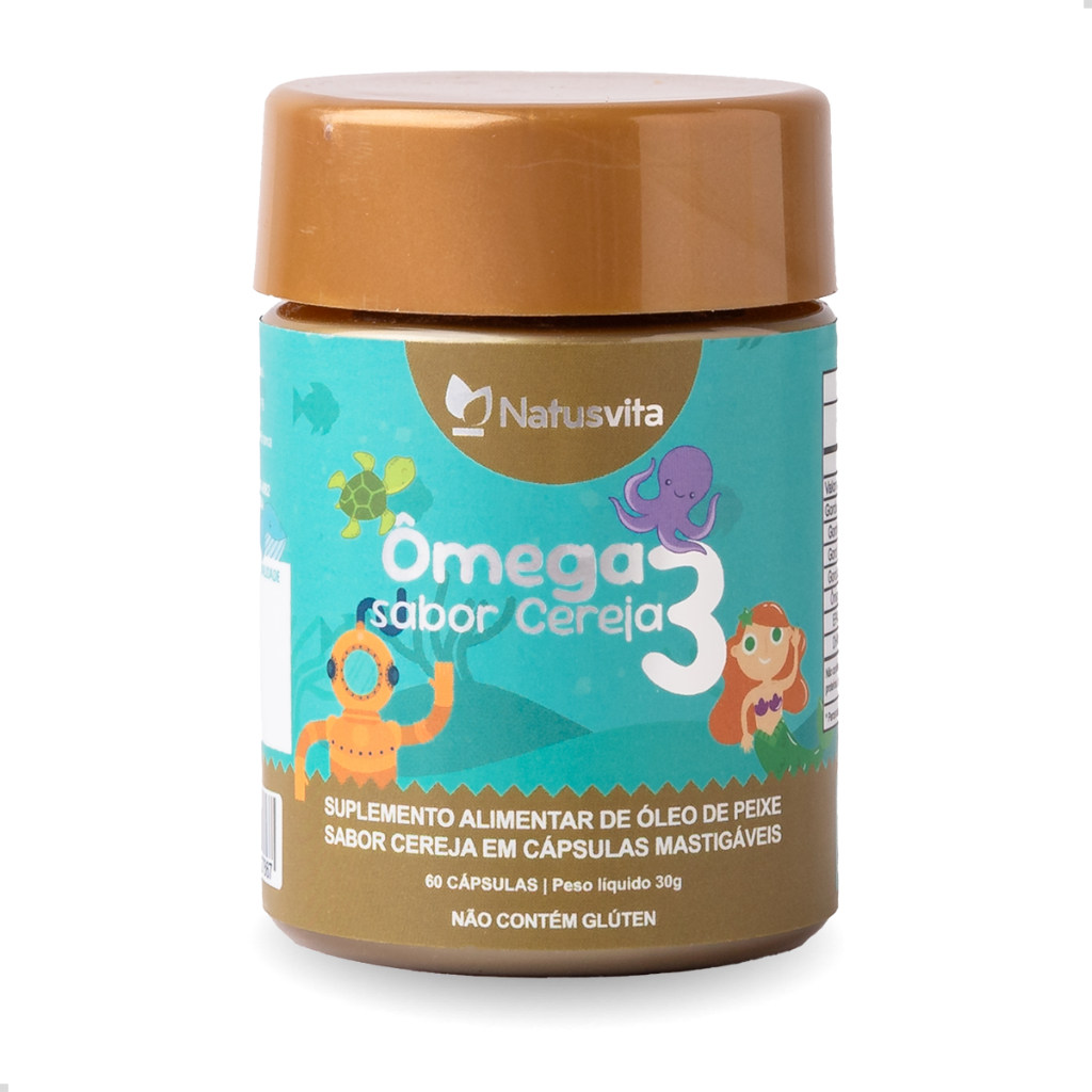 60/120/180 Cápsulas Ômega 3 Infantil Criança Sabor Cereja Mastigáveis com Óleo de Coco e Vitamina E