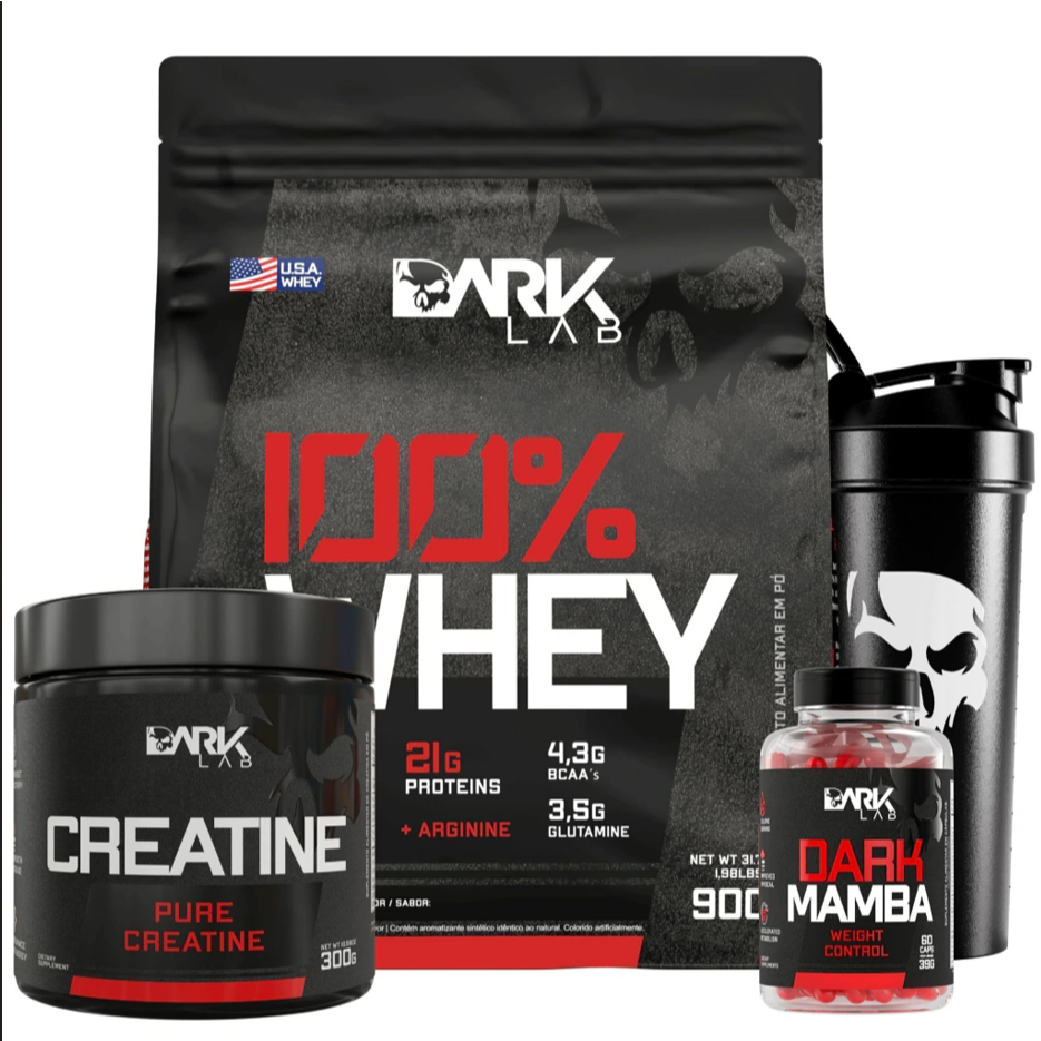 Kit Whey 100% Refil 900g + Creatina 300g + Dark Mamba 60 Cáps + Coqueteleira - Dark Lab - Health