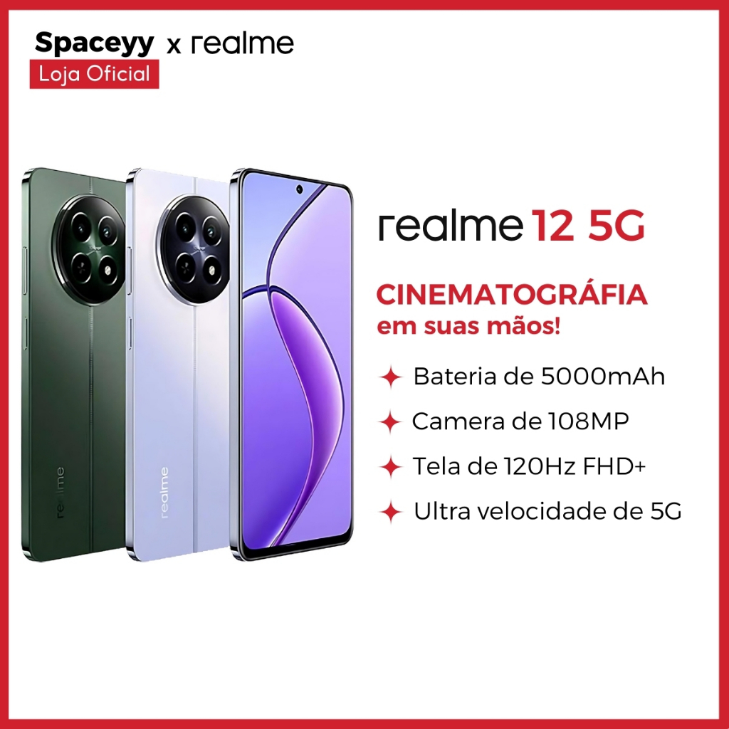 Celular Smartphone 5G Realme 12 512GB ROM 8GB RAM HD IPS 6.7" E Câmera 108MP com NFC - Mobile & Gadgets