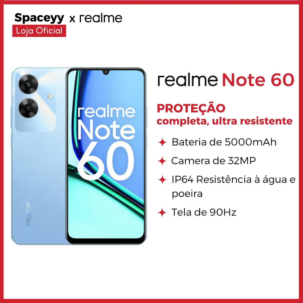 Celular Realme Note 60 Dual SIM 3GB RAM/64GB Câmera 32MP Processador Octa-Core Bateria 5000MaH em Oferta na Shopee