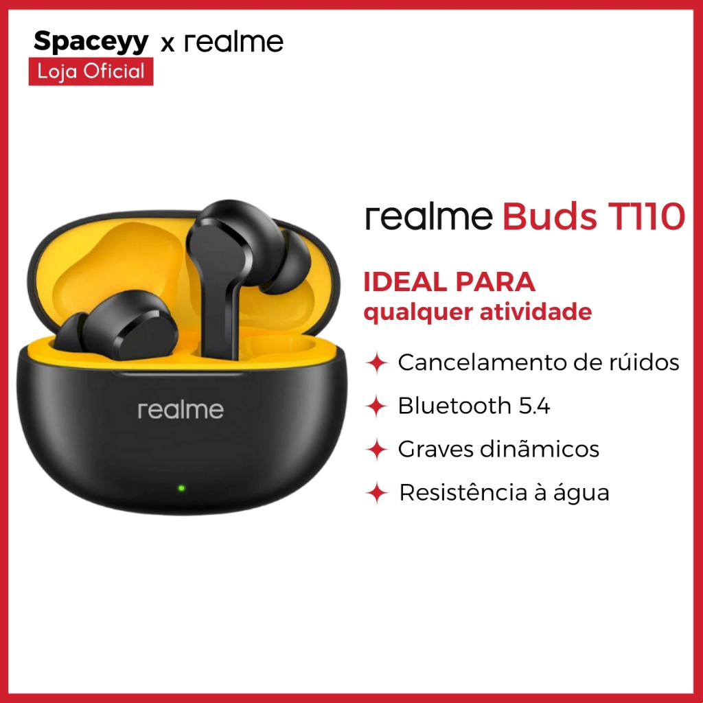 Fones Bluetooth Realme – Prova D’Água IPX5, Graves Potentes e Cancelamento de Ruído Até 20h de Bateria