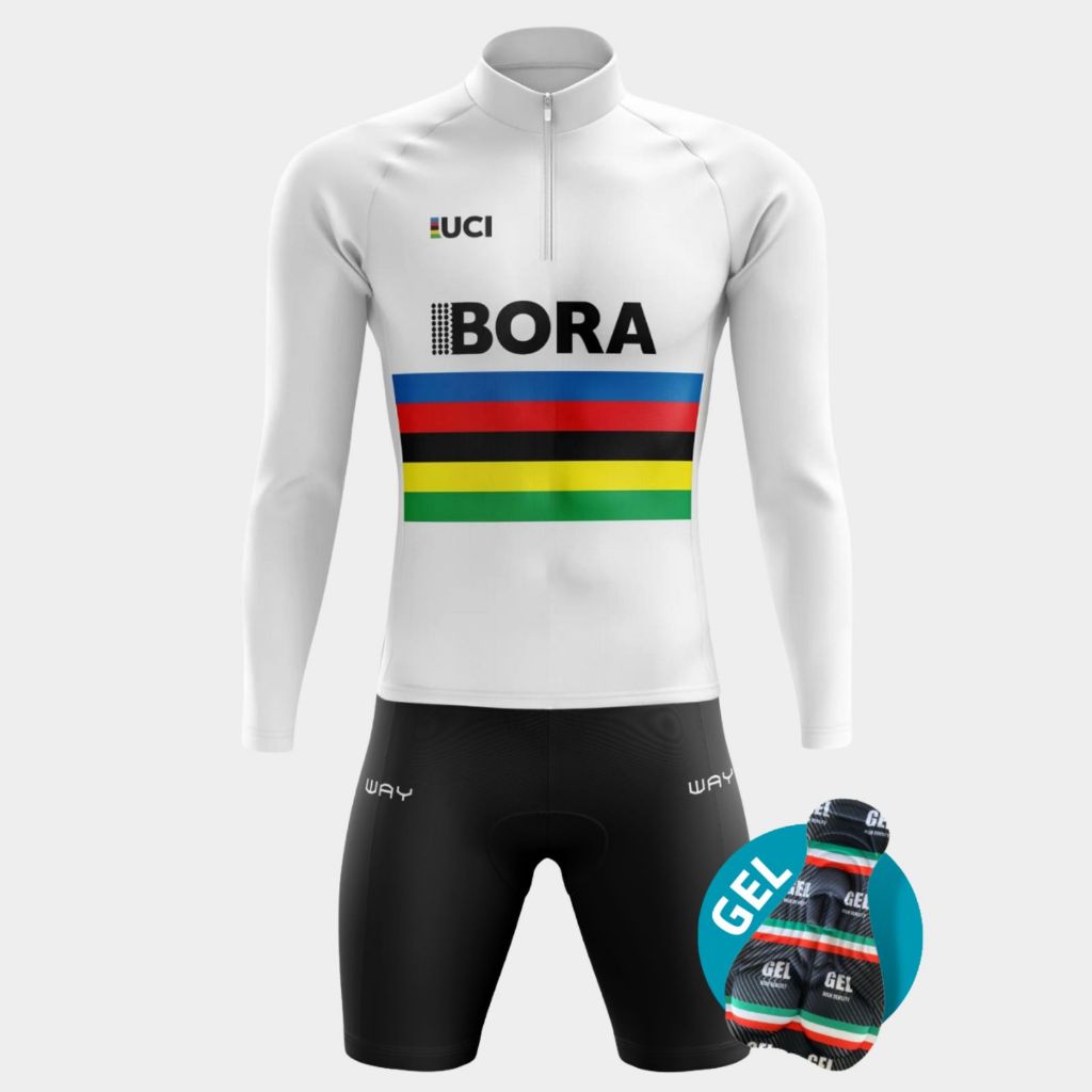Conjunto Ciclismo Masculino Manga Longa Bora Branca Inverno Bermuda Forro Acolchoado Gel Pedal Bike