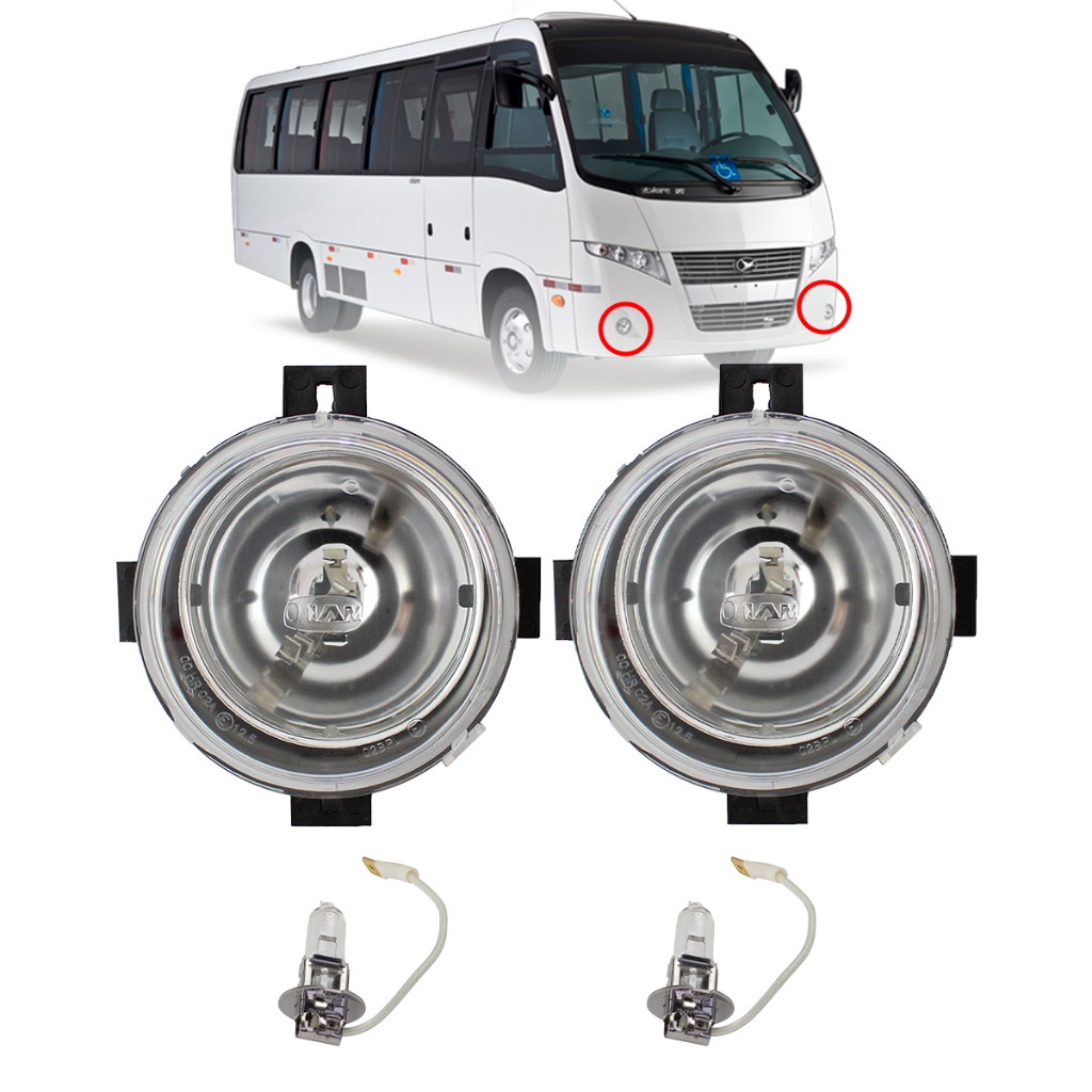 Kit Farol De Milha Auxiliar Redondo Micro Onibus Volare Escolar Com Lampadas H3 Iam Lente Lisa em Oferta na Shopee