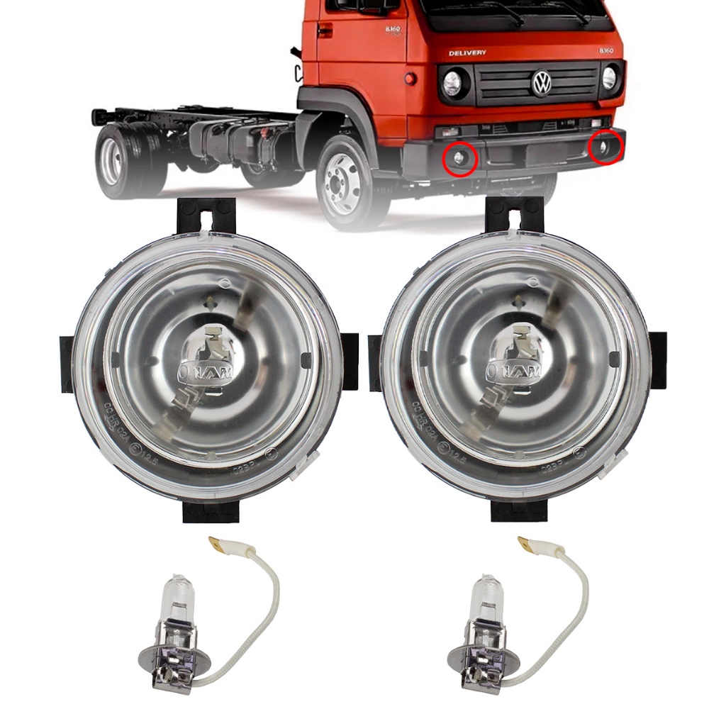 Par Farol De Milha Auxiliar Vw Delivery 81500 8160 Original Com Lampadas H3 Iam Lente Lisa Redondo