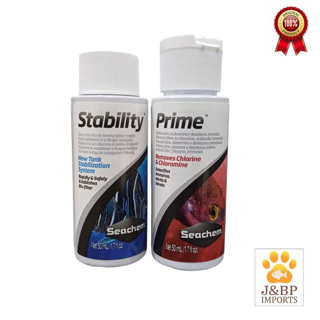 Kit Seachem Stability + Prime -Tratamento Completo para Aquários - Amônia, Nitrito e Bactérias